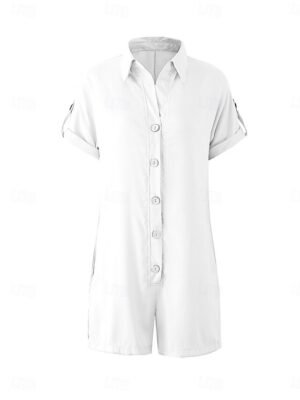 Active Regular Fit Solid Shirt Collar Short Sleeve Romper - Image 5