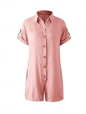 Active Regular Fit Solid Shirt Collar Short Sleeve Romper - Image 8