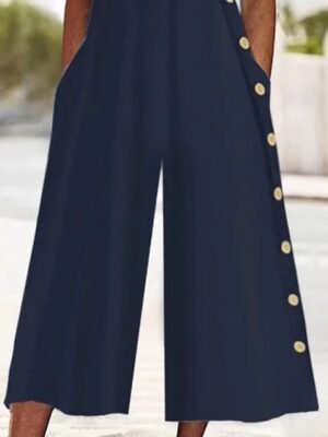 Active Regular Fit Solid V Neck Half Sleeve Wide Leg Jumpsuit - Image 3