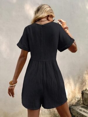 Active Regular Fit Solid V Neck Short Sleeve Summer Romper - Image 10