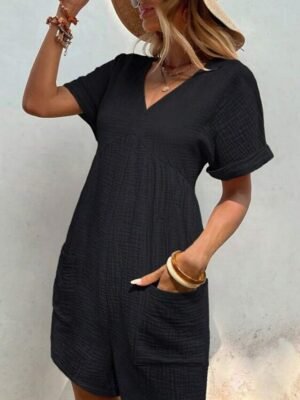 Active Regular Fit Solid V Neck Short Sleeve Summer Romper - Image 11