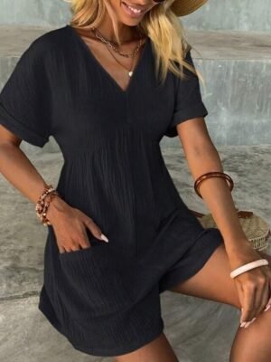 Active Regular Fit Solid V Neck Short Sleeve Summer Romper - Image 12