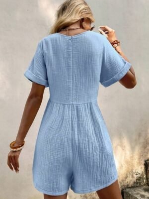 Active Regular Fit Solid V Neck Short Sleeve Summer Romper - Image 16