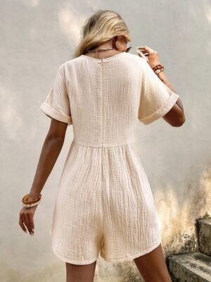 Active Regular Fit Solid V Neck Short Sleeve Summer Romper - Image 2