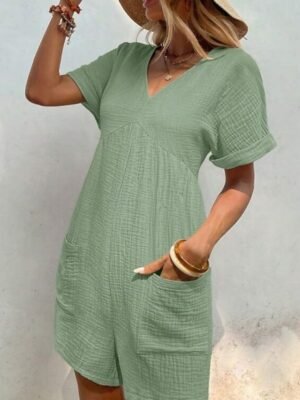 Active Regular Fit Solid V Neck Short Sleeve Summer Romper - Image 8