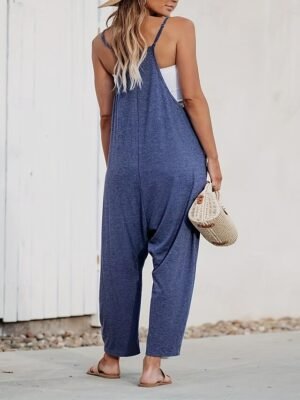 Active Regular Fit Solid V Neck Sleeveless Jumpsuit - Image 2