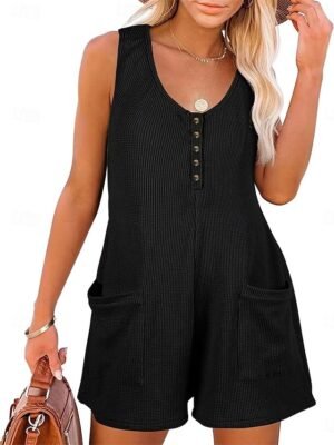 Active Regular Fit Solid V Neck Sleeveless Short Romper - Image 4