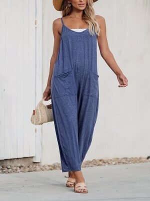 Active Regular Fit Solid V Neck Sleeveless Jumpsuit - Image 4