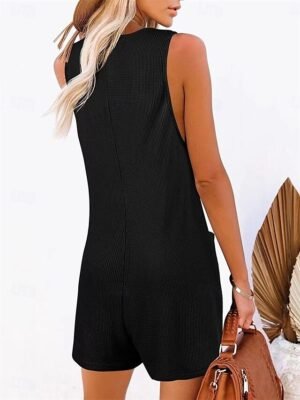 Active Regular Fit Solid V Neck Sleeveless Short Romper - Image 6