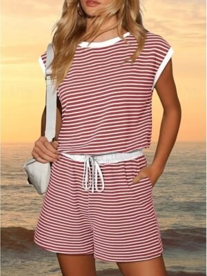 Active Regular Fit Striped Round Neck Short Sleeve Romper - Image 10