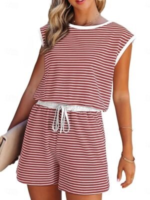 Active Regular Fit Striped Round Neck Short Sleeve Romper - Image 12