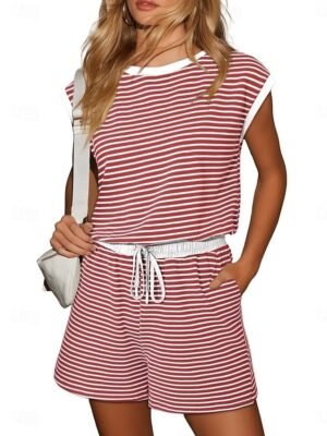 Active Regular Fit Striped Round Neck Short Sleeve Romper - Image 13