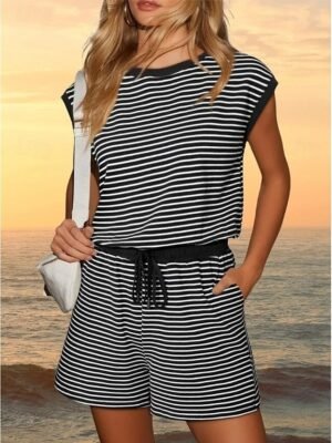 Active Regular Fit Striped Round Neck Short Sleeve Romper - Image 14