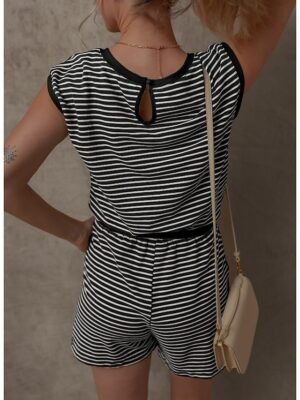 Active Regular Fit Striped Round Neck Short Sleeve Romper - Image 15