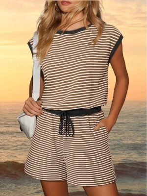 Active Regular Fit Striped Round Neck Short Sleeve Romper - Image 17