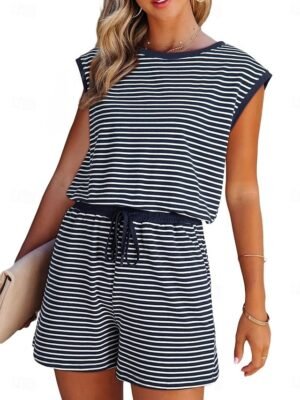 Active Regular Fit Striped Round Neck Short Sleeve Romper - Image 6