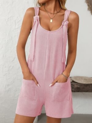 Active Regular Fit Striped Round Neck Sleeveless High Waist Romper - Image 8