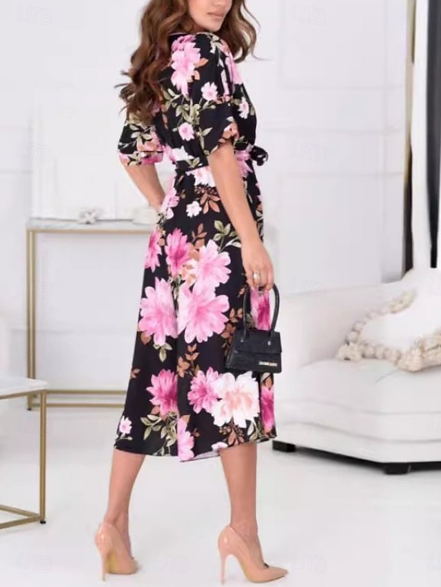 Active Regular Floral V Neck Half Sleeve High Waist Jumpsuit - Image 2