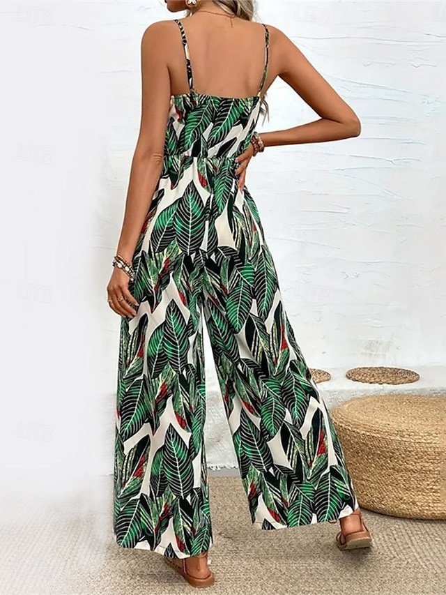 Active Regular Floral V Neck Sleeveless High Waist Jumpsuit - Image 2