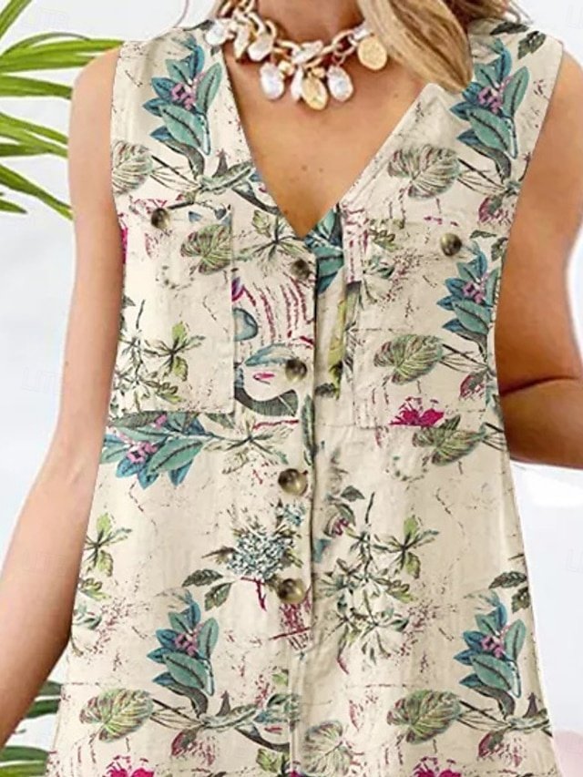 Active Regular Floral V Neck Sleeveless High Waist Romper - Image 2