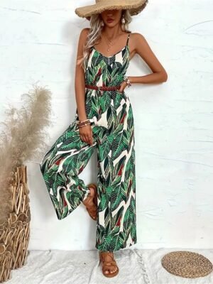 Active Regular Floral V Neck Sleeveless High Waist Jumpsuit - Image 3