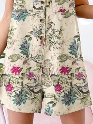 Active Regular Floral V Neck Sleeveless High Waist Romper - Image 3