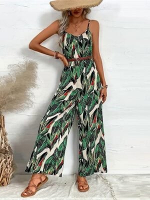 Active Regular Floral V Neck Sleeveless High Waist Jumpsuit - Image 4