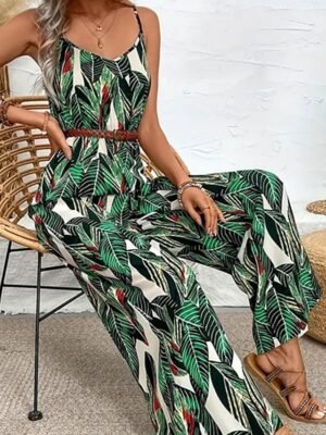 Active Regular Floral V Neck Sleeveless High Waist Jumpsuit - Image 5