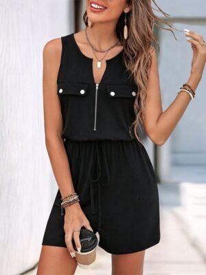 Active Regular Solid Colour Round Neck Sleeveless Romper - Image 1