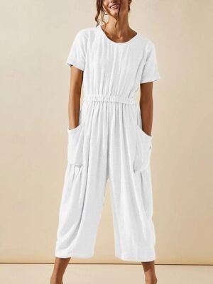 Active Regular Solid Colour Round Neck Short Sleeve Jumpsuit - Image 3