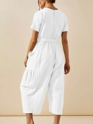 Active Regular Solid Colour Round Neck Short Sleeve Jumpsuit - Image 4