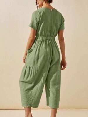 Active Regular Solid Colour Round Neck Short Sleeve Jumpsuit - Image 5