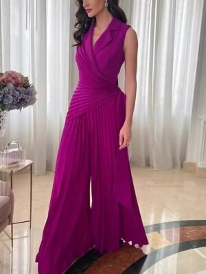 Active Regular Solid Shirt Collar Sleeveless Jumpsuit - Image 6