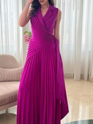 Active Regular Solid Shirt Collar Sleeveless Jumpsuit - Image 7