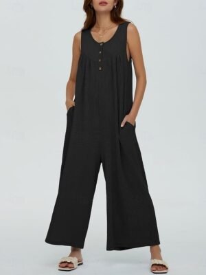 Active Regular Solid U Neck Sleeveless Long Jumpsuit - Image 10