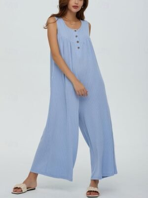 Active Regular Solid U Neck Sleeveless Long Jumpsuit - Image 12
