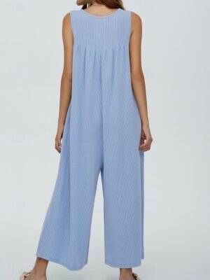 Active Regular Solid U Neck Sleeveless Long Jumpsuit - Image 13