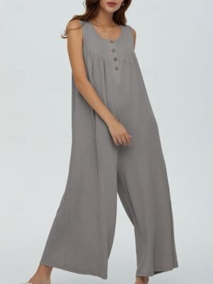 Active Regular Solid U Neck Sleeveless Long Jumpsuit - Image 15