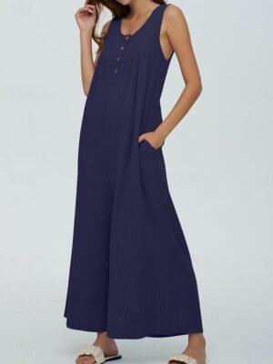 Active Regular Solid U Neck Sleeveless Long Jumpsuit - Image 16