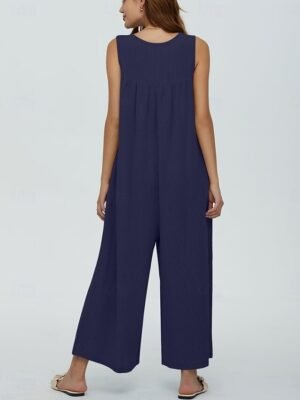 Active Regular Solid U Neck Sleeveless Long Jumpsuit - Image 17