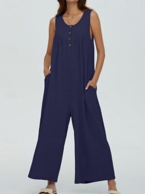 Active Regular Solid U Neck Sleeveless Long Jumpsuit - Image 18
