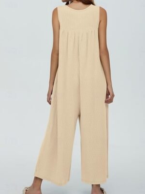 Active Regular Solid U Neck Sleeveless Long Jumpsuit - Image 2