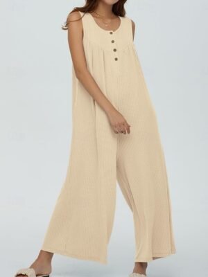 Active Regular Solid U Neck Sleeveless Long Jumpsuit - Image 3