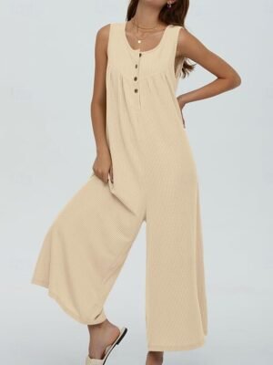 Active Regular Solid U Neck Sleeveless Long Jumpsuit - Image 4