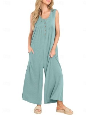 Active Regular Solid U Neck Sleeveless Long Jumpsuit - Image 5