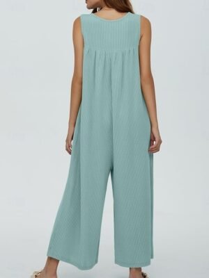 Active Regular Solid U Neck Sleeveless Long Jumpsuit - Image 6