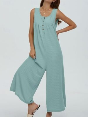 Active Regular Solid U Neck Sleeveless Long Jumpsuit - Image 7