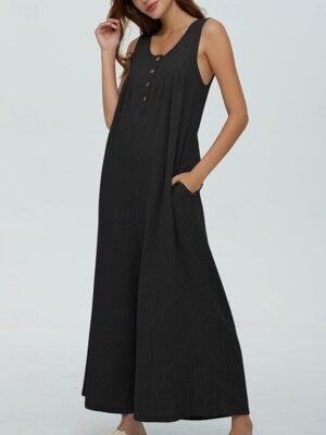 Active Regular Solid U Neck Sleeveless Long Jumpsuit - Image 8