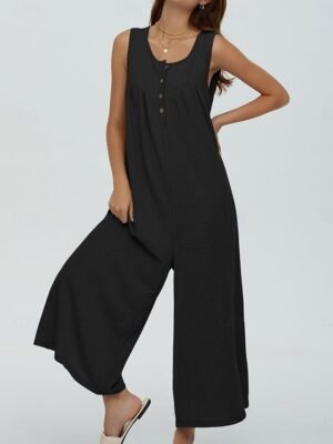 Active Regular Solid U Neck Sleeveless Long Jumpsuit - Image 9