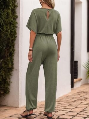 Active Regular Solid V Neck Sleeveless High Waist Jumpsuit - Image 10